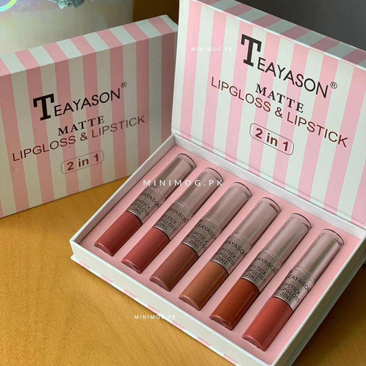 2 in 1 Matte Lip Gloss and Lipstick - 6-Pieces Set
