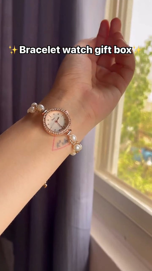 Pearl Beads Bracelet Watch With Gift Box