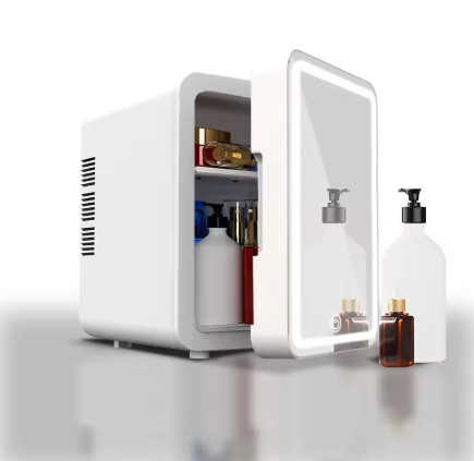 Skincare Fridge With Dimmable LED Mirror, 4L Makeup Mini Fridge for Bedroom, Cosmetics, SkinCare, Cooler & Warmer, Portable Small Refrigerator for Car, Office and Food- Pink