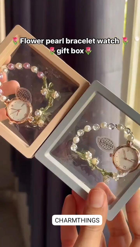 Flower Beads Bracelet Watch With Box
