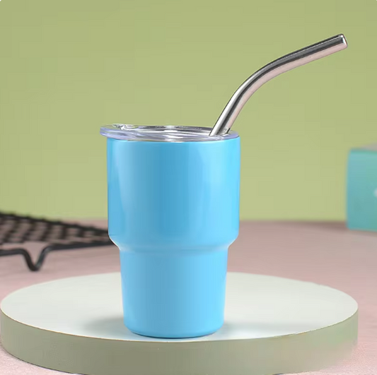 Mini Tumbler Shot Glass Double Wall Steel Straw