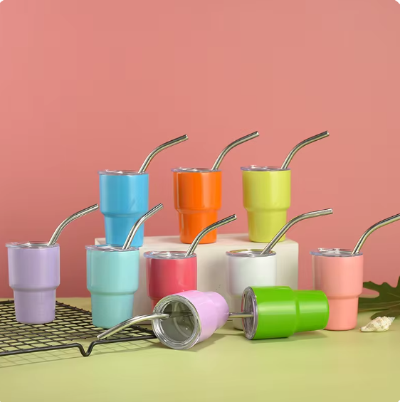 Mini Tumbler Shot Glass Double Wall Steel Straw
