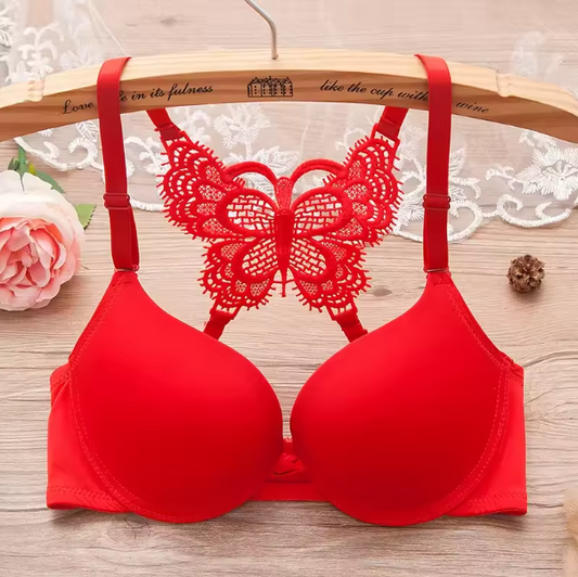 Women's Bra Front Button Y-shaped Back Butterfly Lace Underwear Solid Color Breathable Slim Bras