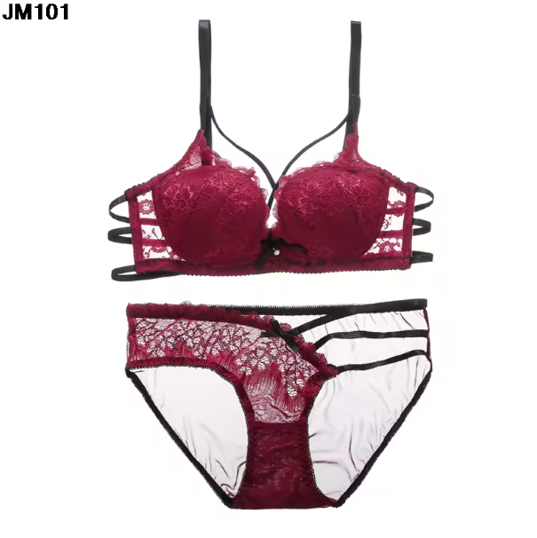 Push-Up Padded Lace Bra & Panty Set - Seamless Back Closure Lingerie Set