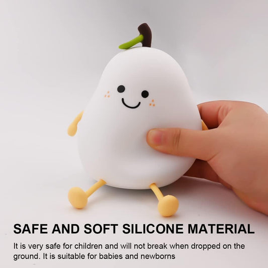 Cute Pear LED Night Light for Kids - 7 Color Silicone Lamp