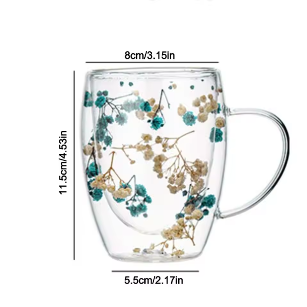 Floral Serenity Double Wall Mug – Real Flowers Elegant & Insulated