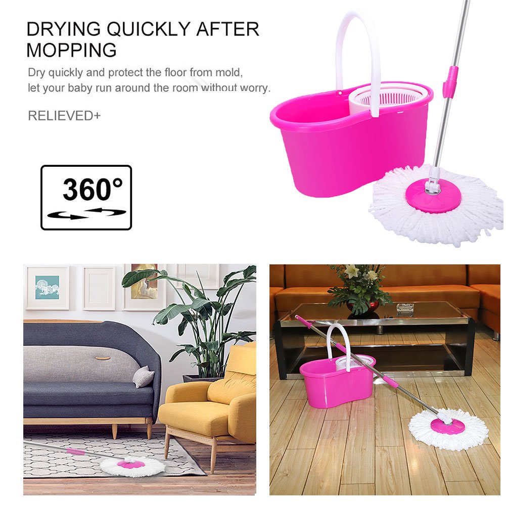 360° Spin Mop with White Fiber Double Mop Heads & Sturdy Bucket – Quick & Easy Cleaning