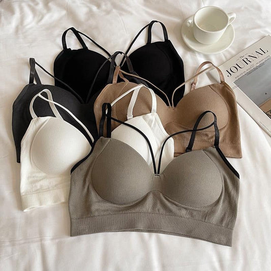 Women's Seamless Slim Camisole – Fixed 3D Cup Bra, Padded Wrapped Chest Short Straps Sports Bra Vest