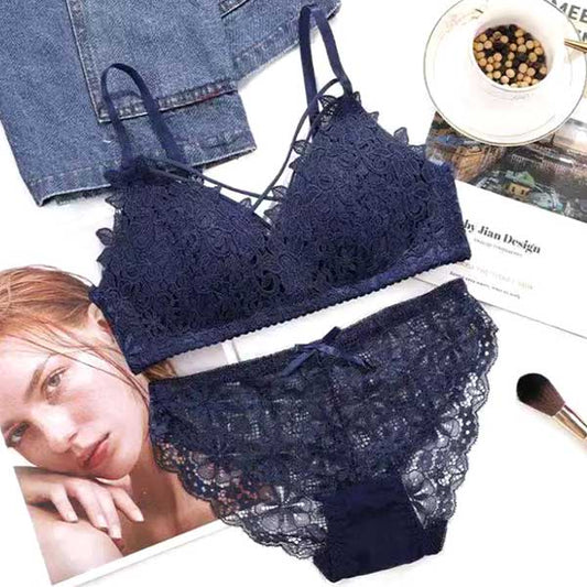 Women's Embroidery Lace Bra Set Antiseptic Wire Free Underwear Comfortable Adjustable Fit