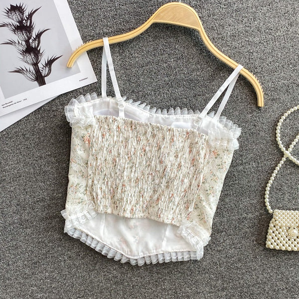 Lace Bralette Push-Up Lingerie - Seamless Strapless Underwire Top with Crushed Flower Detail