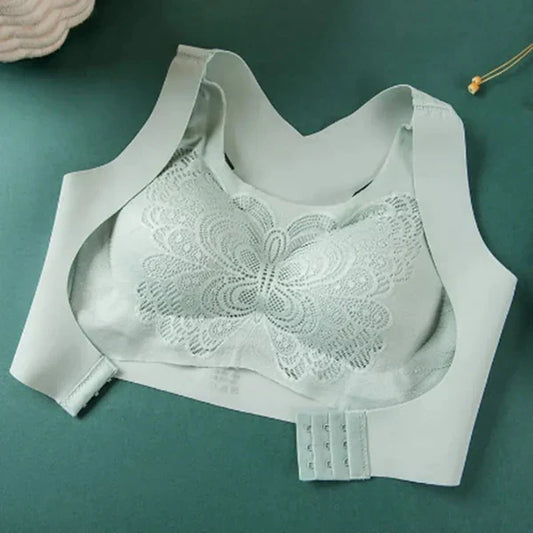 Seamless Push-Up Bra for Women – No Steel Ring, Backless Design, Chest Correction with Two-in-One Front Buckle