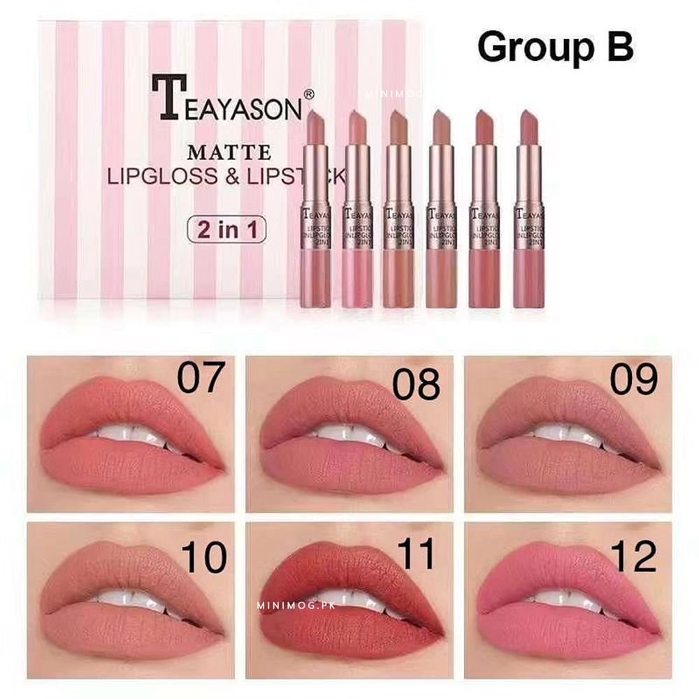 2 in 1 Matte Lip Gloss and Lipstick - 6-Pieces Set