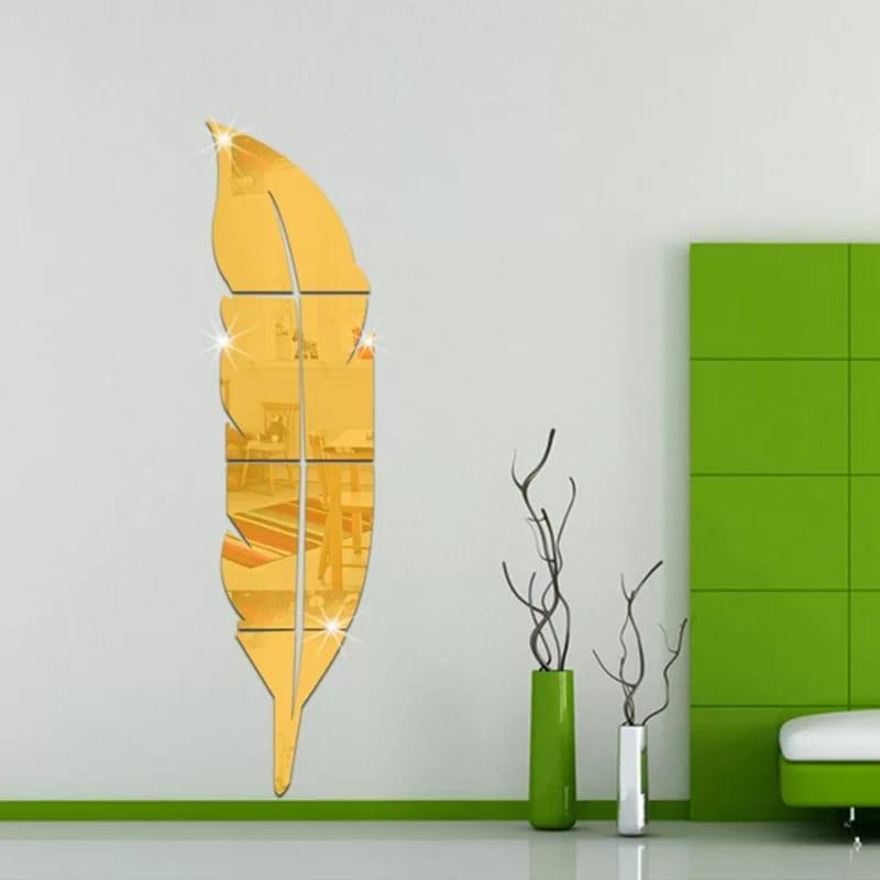 DIY Feather Plume 3D Mirror Wall Sticker for Living Room