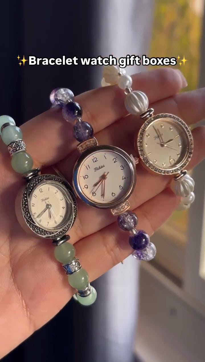 Crystal Beads Bracelet Watch With Box