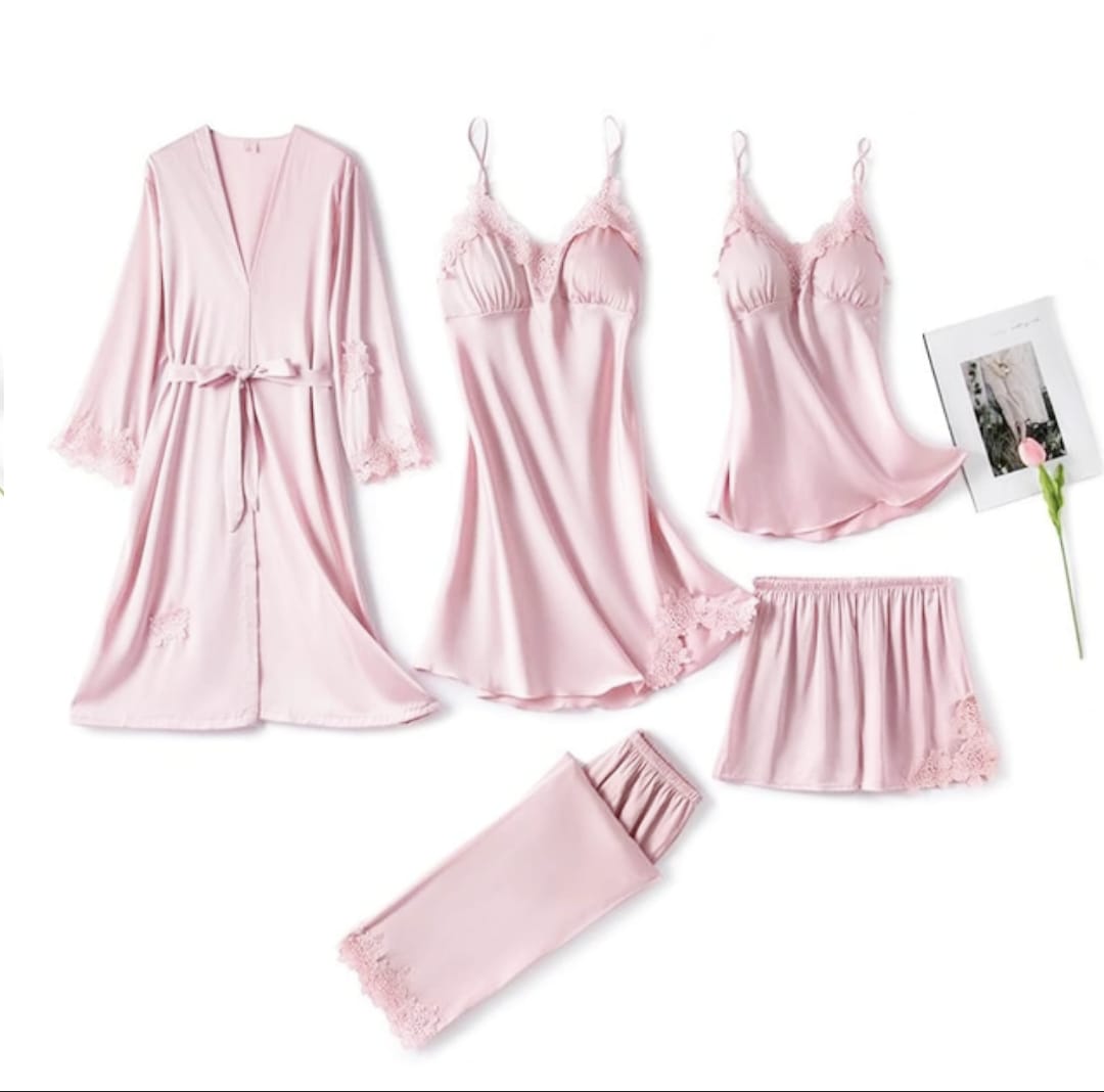Bridal Night Suit 5-Pieces Night Wear