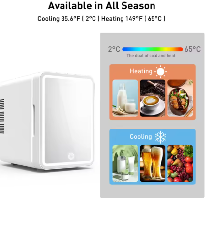 Skincare Fridge With Dimmable LED Mirror, 4L Makeup Mini Fridge for Bedroom, Cosmetics, SkinCare, Cooler & Warmer, Portable Small Refrigerator for Car, Office and Food- Pink