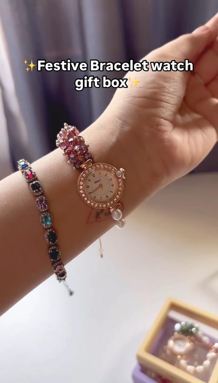 Festive Bracelet Watch With Box