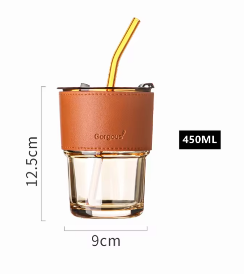450ML Glass Mug With Straw