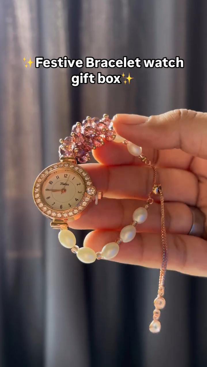 Festive Bracelet Watch With Box