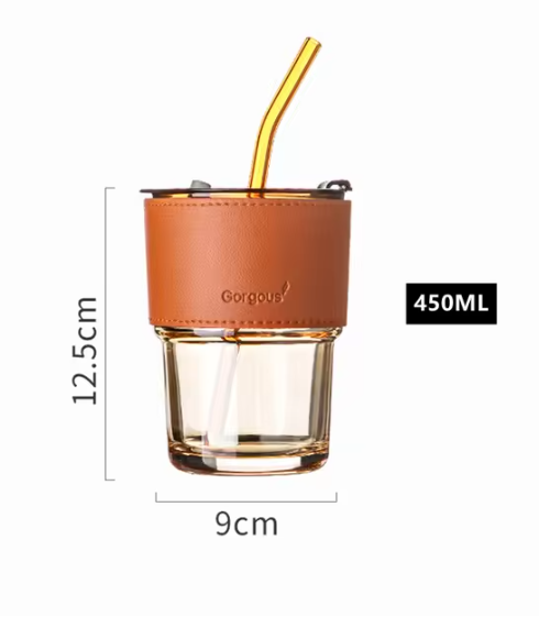 450ML Glass Mug With Straw