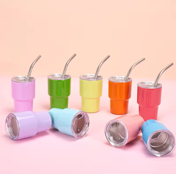 Mini Tumbler Shot Glass Double Wall Steel Straw