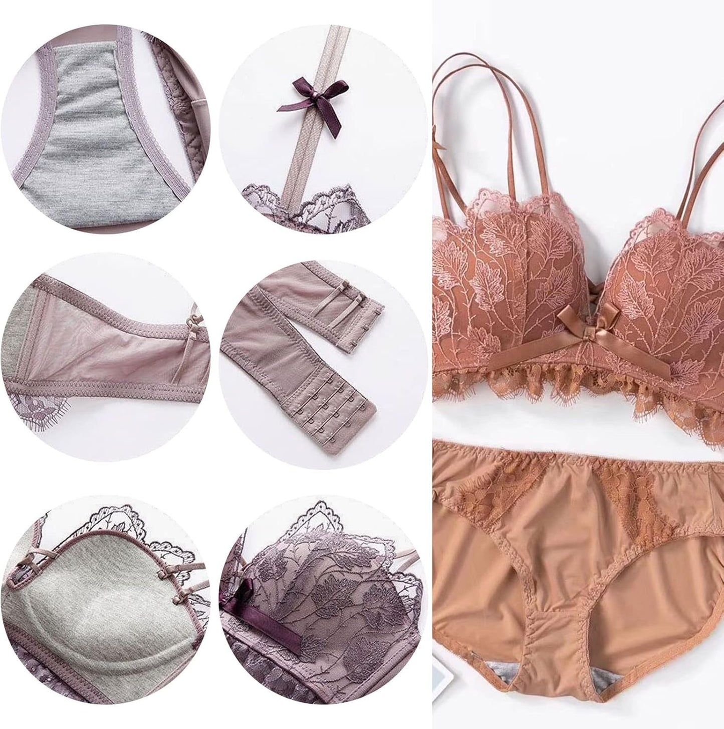 Lavender Gathered Lingerie Set - Stylish Bra and Panty with Beautiful Back