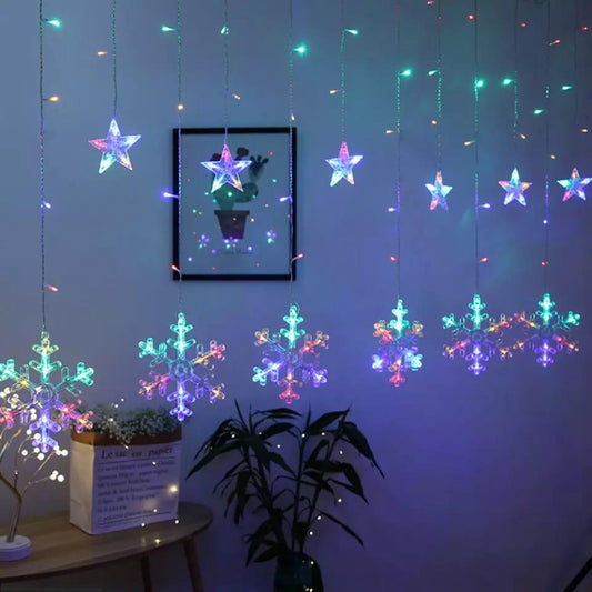 Star Snowflake LED String Lights Christmas Decoration Curtain Fairy Lights Wedding Party Garland Lamp Home Decor Xmas Gifts