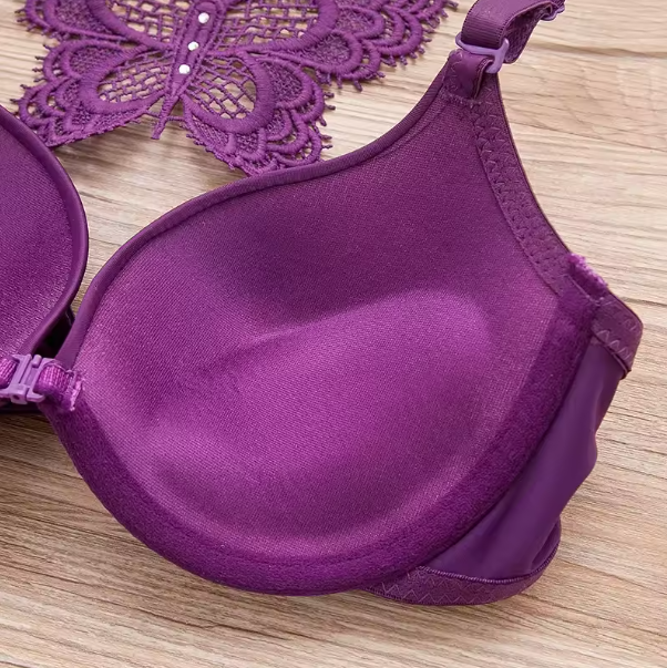 Women's Bra Front Button Y-shaped Back Butterfly Lace Underwear Solid Color Breathable Slim Bras