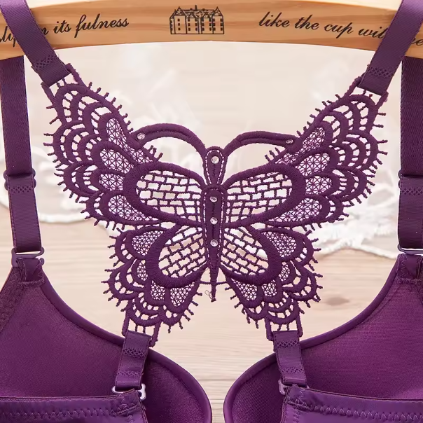 Women's Bra Front Button Y-shaped Back Butterfly Lace Underwear Solid Color Breathable Slim Bras
