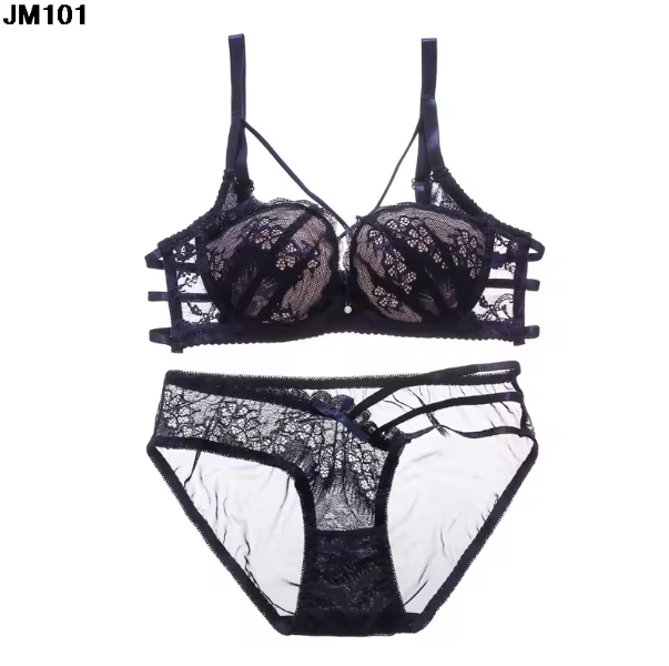 Push-Up Padded Lace Bra & Panty Set - Seamless Back Closure Lingerie Set