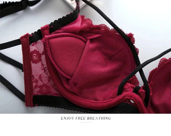 Push-Up Padded Lace Bra & Panty Set - Seamless Back Closure Lingerie Set