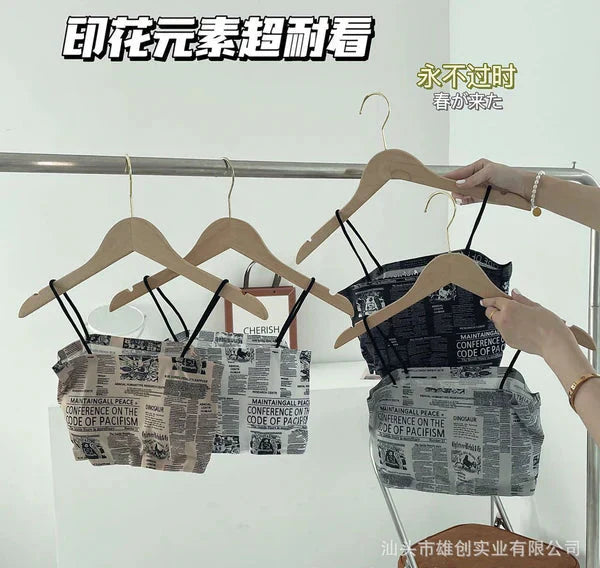 Trendy Newspaper Print Seamless Ice Silk Back Wrap Bra with Padded Comfort