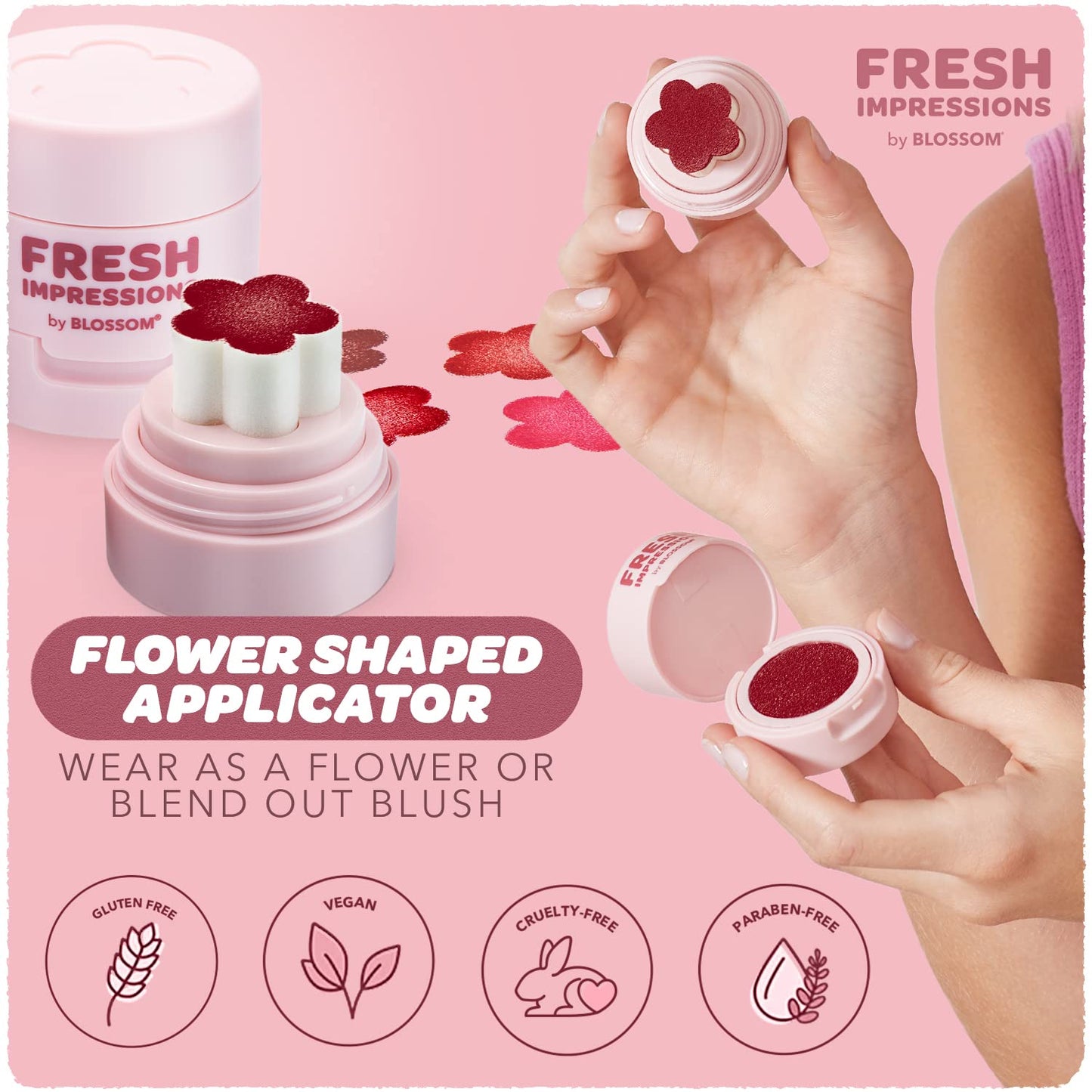 Blossom Fresh Crimson Crush Cushion Cream Blush - Velvet Matte Finish with Flower Stamp Applicator