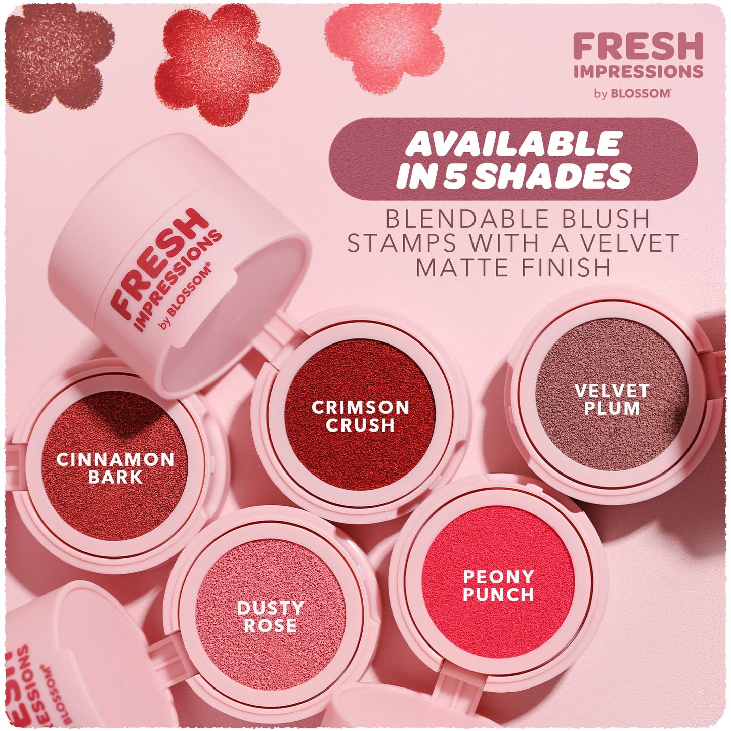Blossom Fresh Crimson Crush Cushion Cream Blush - Velvet Matte Finish with Flower Stamp Applicator