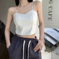 Women’s PU Leather Strap Camisole - Smocked Bottom Slim Fit Crop Top
