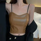 Women’s PU Leather Strap Camisole - Smocked Bottom Slim Fit Crop Top