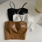 Women’s PU Leather Strap Camisole - Smocked Bottom Slim Fit Crop Top