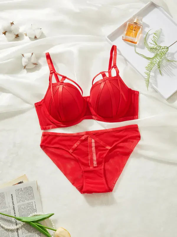 Women Lace Underwear Push Up Hollow Out Bra Set Classic Bandage Lingerie