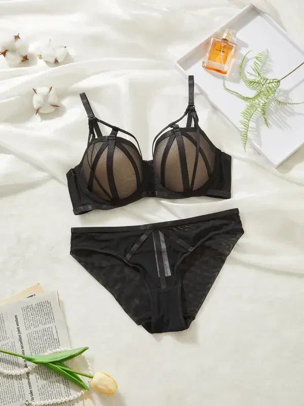 Women Lace Underwear Push Up Hollow Out Bra Set Classic Bandage Lingerie