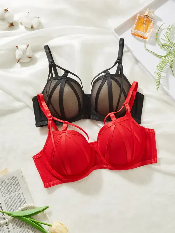 Women Lace Underwear Push Up Hollow Out Bra Set Classic Bandage Lingerie