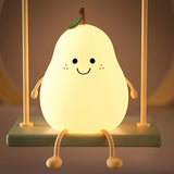 Cute Pear LED Night Light for Kids - 7 Color Silicone Lamp