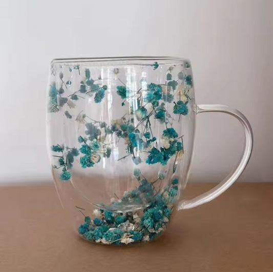 Floral Serenity Double Wall Mug – Real Flowers Elegant & Insulated