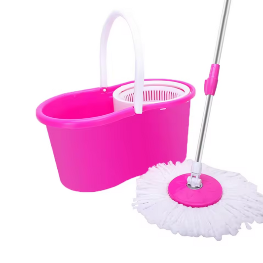 360° Spin Mop with White Fiber Double Mop Heads & Sturdy Bucket – Quick & Easy Cleaning