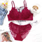 Women's Embroidery Lace Bra Set Antiseptic Wire Free Underwear Comfortable Adjustable Fit