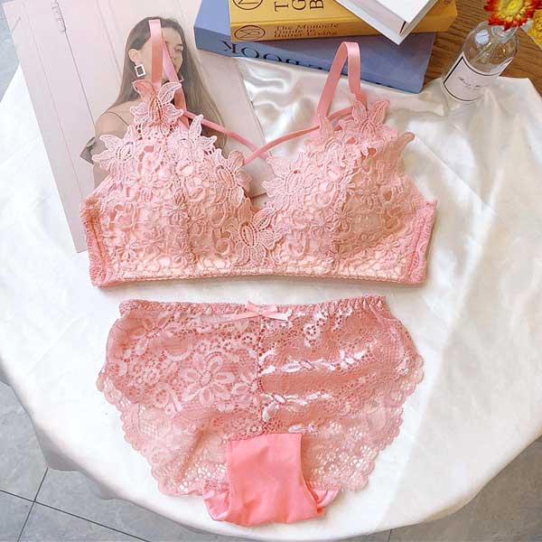 Women's Embroidery Lace Bra Set Antiseptic Wire Free Underwear Comfortable Adjustable Fit