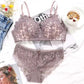 Women's Embroidery Lace Bra Set Antiseptic Wire Free Underwear Comfortable Adjustable Fit