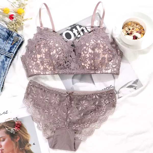 Women's Embroidery Lace Bra Set Antiseptic Wire Free Underwear Comfortable Adjustable Fit
