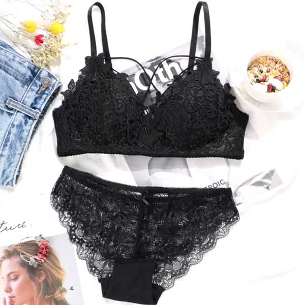 Women's Embroidery Lace Bra Set Antiseptic Wire Free Underwear Comfortable Adjustable Fit