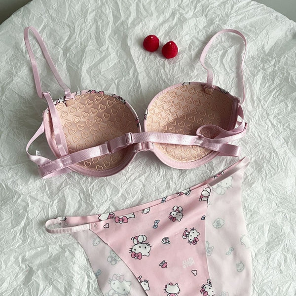 Cute Lovely Bra Set Sweet Underwear Panties and Push Up Bra For Girls