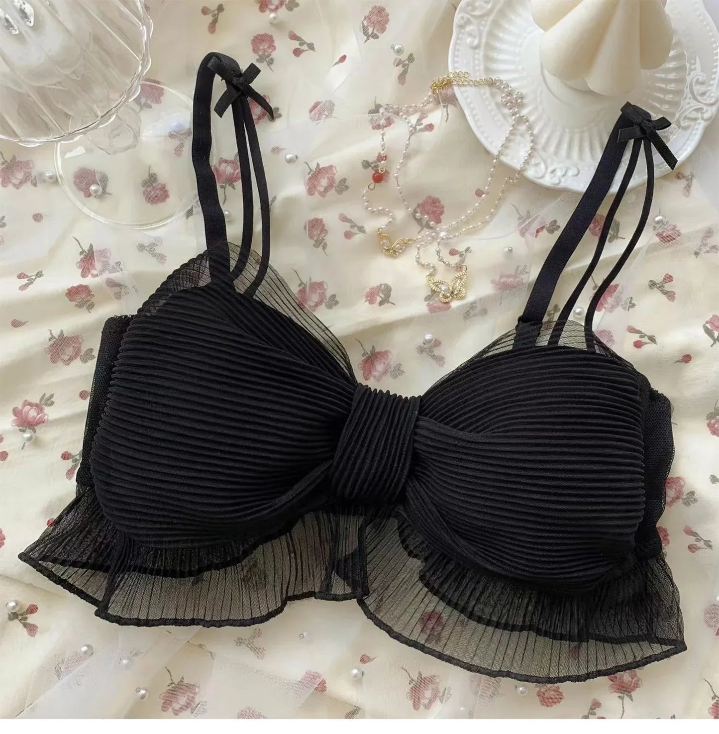 Women's Sexy Bow Mesh Bra Underwear Lolita Sweet Pure Comfortable Breathable Bralette